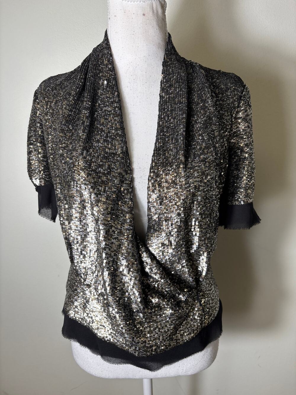 Derek Lam Silver Sequin Short Sleeve Top Sz 4